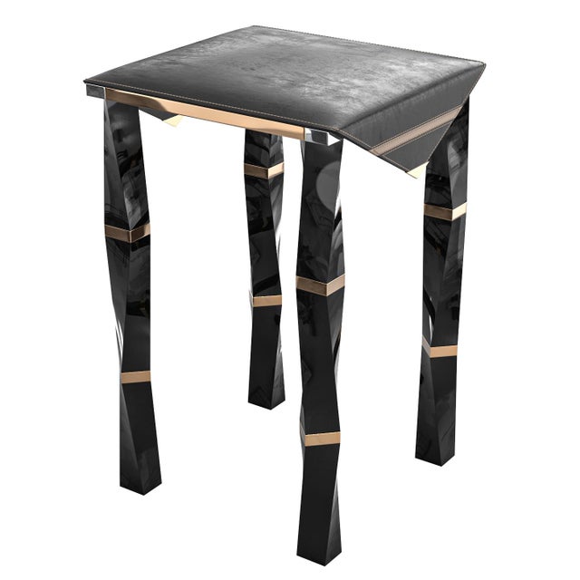 "Puledri" Bar Stool With Stainless Steel, Bronze and Tailor Made Leather For Sale In Los Angeles - Image 6 of 8