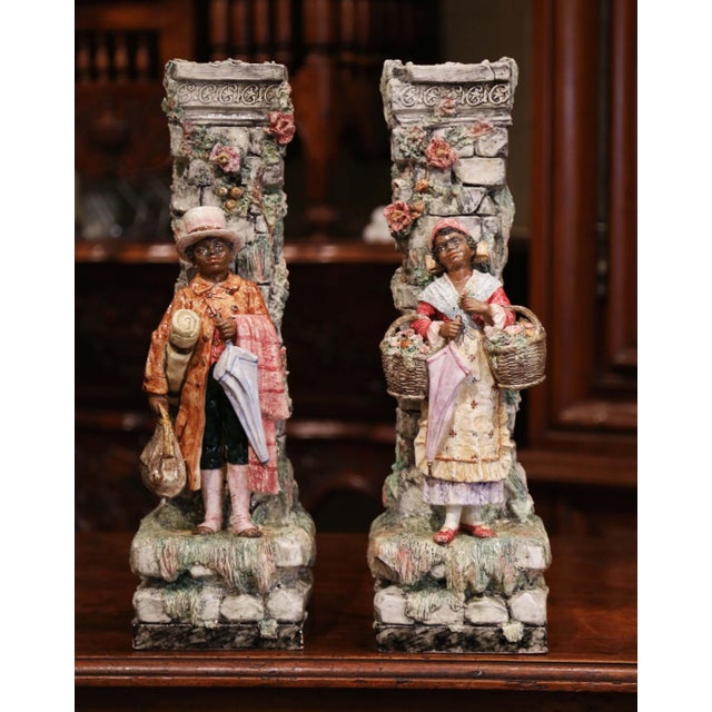 Pair of 19th Century French Barbotine Figural Majolica Vases For Sale In Dallas - Image 6 of 12