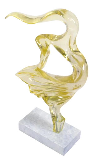 Tall Neon Yellow Mid-Century Modern Abstract Lucite Sculpture on White Base 1980