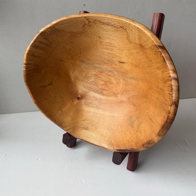 Artisan-Made Oval Cherry Wood Bowl Hand Turned Live Edge Signed Andrew Pearce Rustic Sculptural Decor For Sale - Image 11 of 11