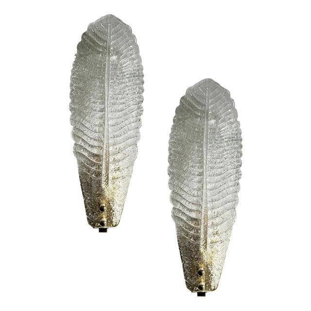 Romantic Venetian White Graniglia Leaf Murano Glass Wall Sconces by Simoeng for Simoeng, Set of 2 For Sale