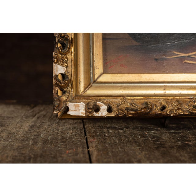 Textile Early 20th Century Pipe With Merlot Framed Oil on Canvas, Signed and Dated ' Ramskill' For Sale - Image 7 of 9