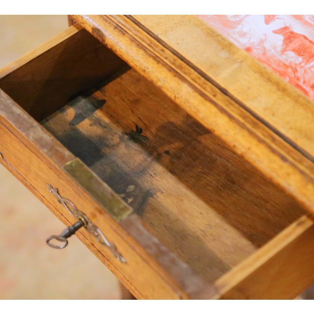 19th Century French Louis XIII Style Walnut Side Table With Pastoral Tile Top For Sale - Image 9 of 12