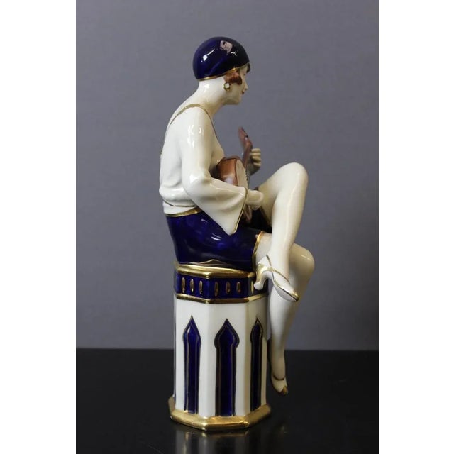 Art Deco Mandolin Player in Porcelain from Royal Dux, 1930s For Sale - Image 4 of 11
