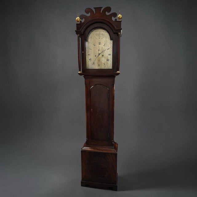 Georgian Mahogany Longcase Clock, Silvered Dial. 8 Day 211 cms tall, 47.5 cms wide, 24.5 cms depth. Has pendulum & weights...