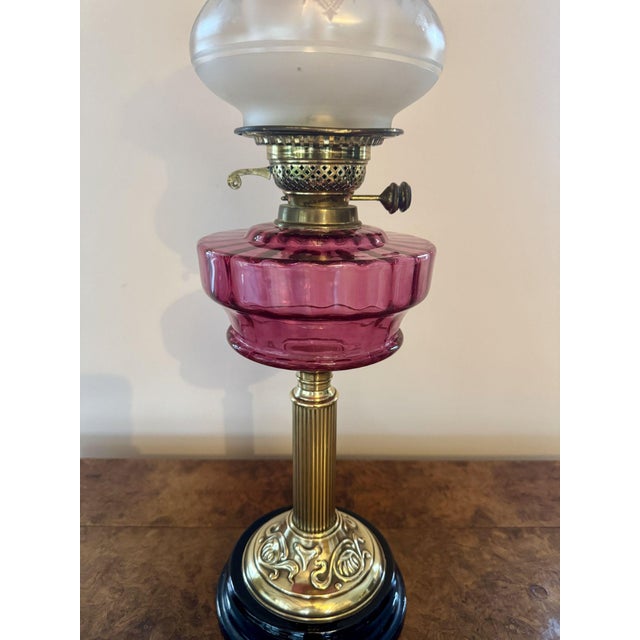 Antique Victorian Cranberry Glass Oil Lamp, 1860 For Sale - Image 3 of 6