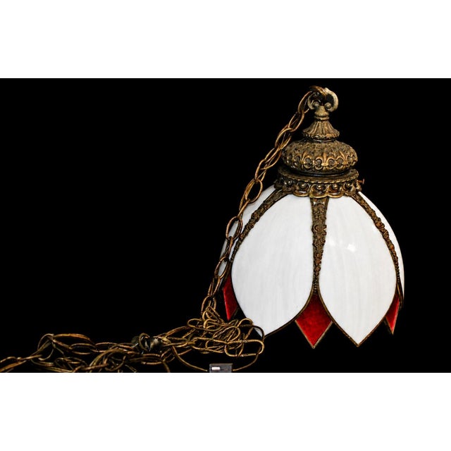 Antique Snowdrop Pendant Light 100" Brass Chain Working Excellent For Sale In Los Angeles - Image 6 of 9