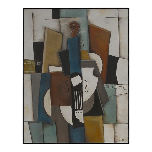 "Blue Violin" /Cubist Oil Painting/ by Trish Toro, Framed For Sale