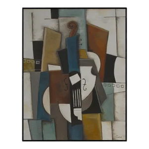 "Blue Violin" /Cubist Oil Painting/ by Trish Toro, Framed