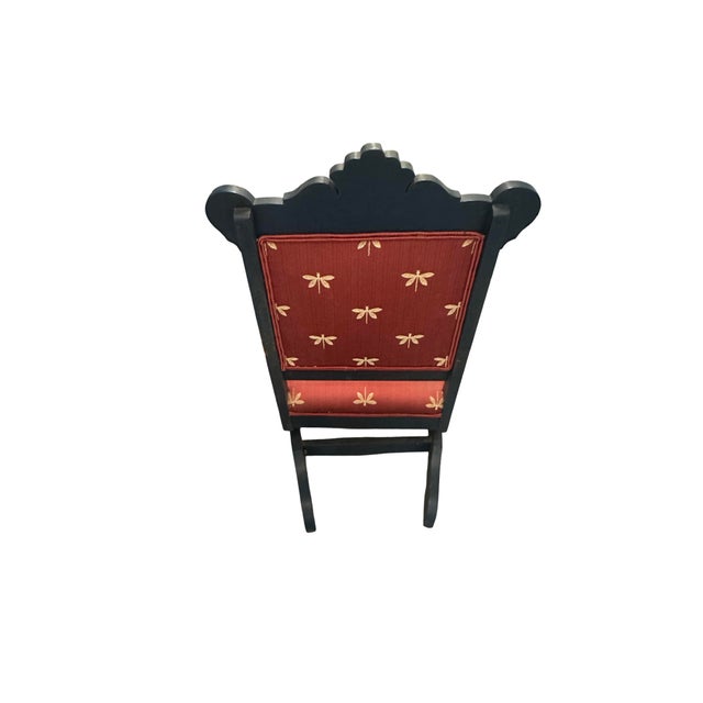 Late 20th Century Vintage-Style Carved Wood Glider Rocker With Dragonfly Upholstery For Sale - Image 5 of 11