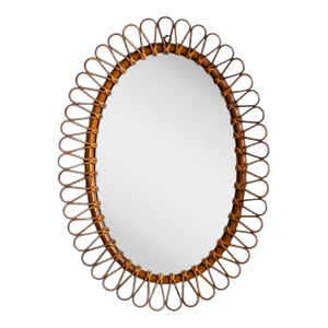 Italian Modern, Bamboo, Cane, Oval Wall Mirror, Italy, 1950s