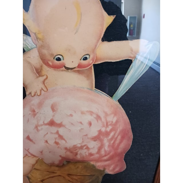 American Antique Large Ice Cream Cone Diecut Framed Kewpies Advertising c.1920 For Sale - Image 3 of 10