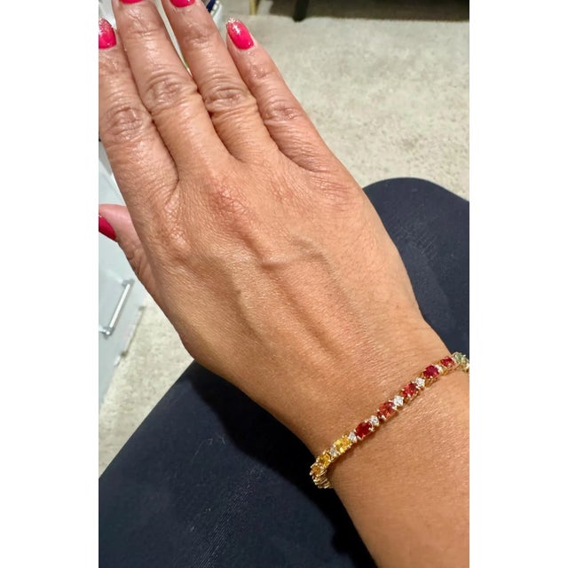 Gold 8.83 Carat Multi-Color Sapphire Diamond Yellow Gold Tennis Bracelet For Sale - Image 8 of 8