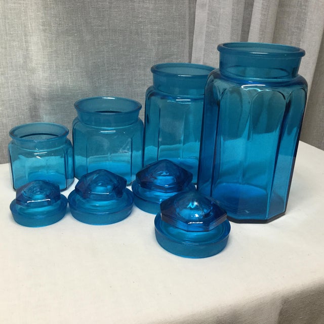 Mid 20th Century Turquoise Glass Canisters - 4 Pc Set
