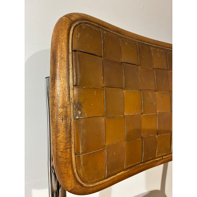 1960s Vintage Leather Wood and Chrome Side Chair For Sale - Image 13 of 16