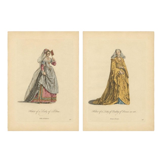 European School, Costume of Padua and Siena, 1749, Engraving, Set of 2 For Sale