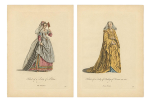 European School, Costume of Padua and Siena, 1749, Engraving, Set of 2