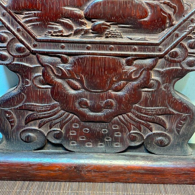 Vintage Chinese Blood Sandalwood Carved "Crane & Pine" Table Screen For Sale In Los Angeles - Image 6 of 9