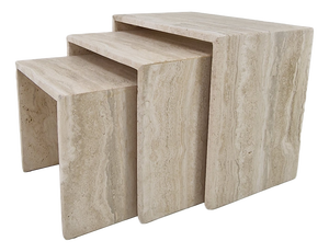 Italian Grooved Travertine Nesting Tables, 1980s, Set of 3