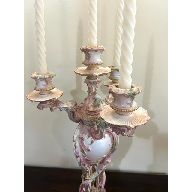 Victorian Rare, Royal Worcester Porcelain, Four-Light Candelabra, Dated 1892 For Sale - Image 3 of 12