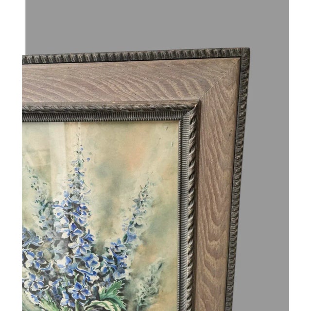 Paint Mid 20th Century Vintage Ornate Oak Framed Artist Signed Floral Still Life Watercolor Painting For Sale - Image 7 of 8