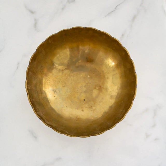 Mid-Century Modern Danish Scandinavian Scalloped Brass Catchall Bowl Stamped Malm For Sale - Image 3 of 6