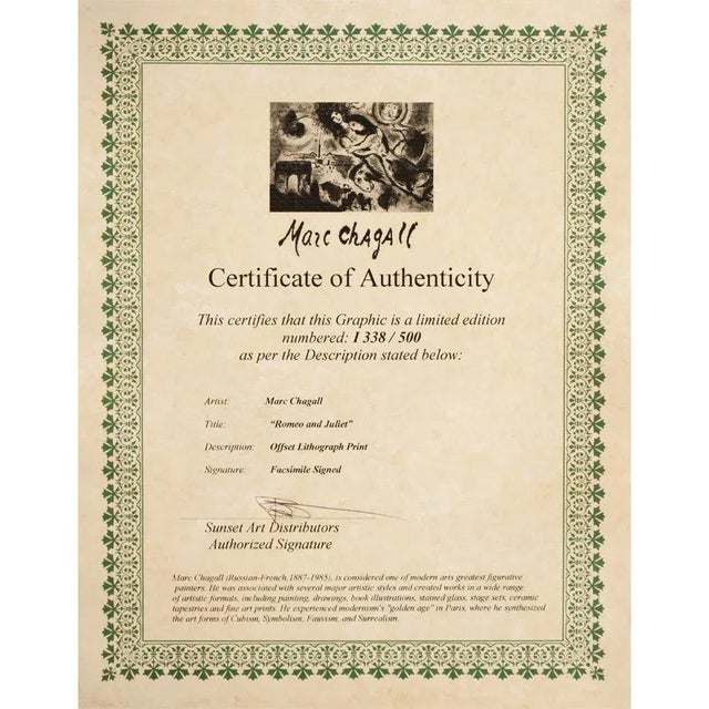 XL 1990s After Marc Chagall "Romeo and Juliet" Limited Edition Full-Color Print For Sale - Image 11 of 13