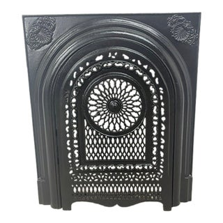Late 19th Century Cast Iron Antique Fireplace + Insert With Rosette Cover 24" X 27.75" For Sale