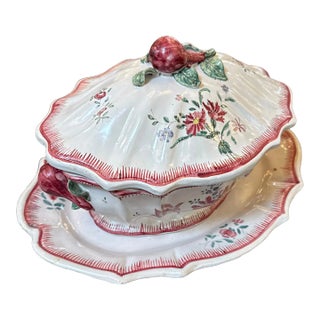Antique French Three Piece Ceramic Soupier Set For Sale