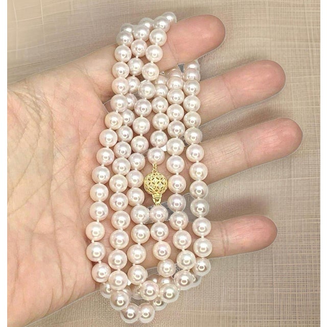 Metal Diamond Akoya Pearl Necklace 14k Gold Certified For Sale - Image 7 of 9