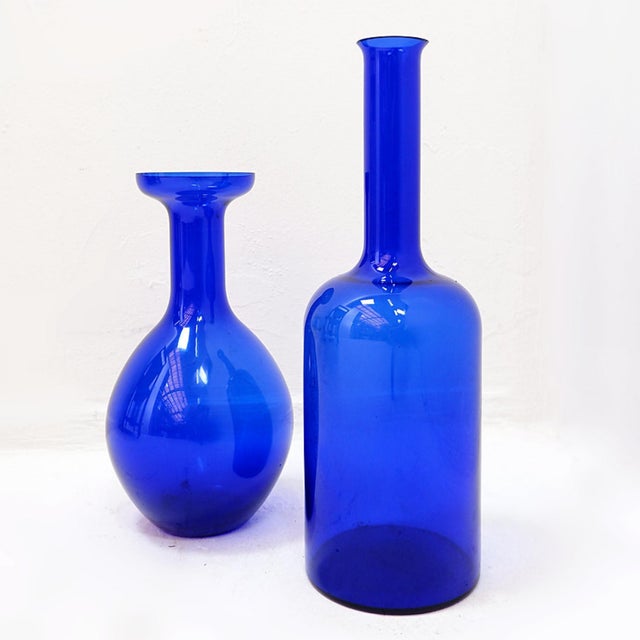 Vintage Handblown Cobalt Blue Glass Vases, Set of 2 For Sale - Image 9 of 12