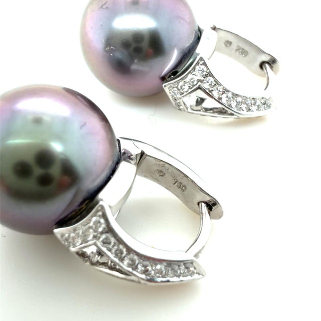 Early 21st Century Mikimoto, 18 Karat White Gold, Cultured South Sea Pearl and Dianond Earrings, Pair For Sale - Image 5 of 7