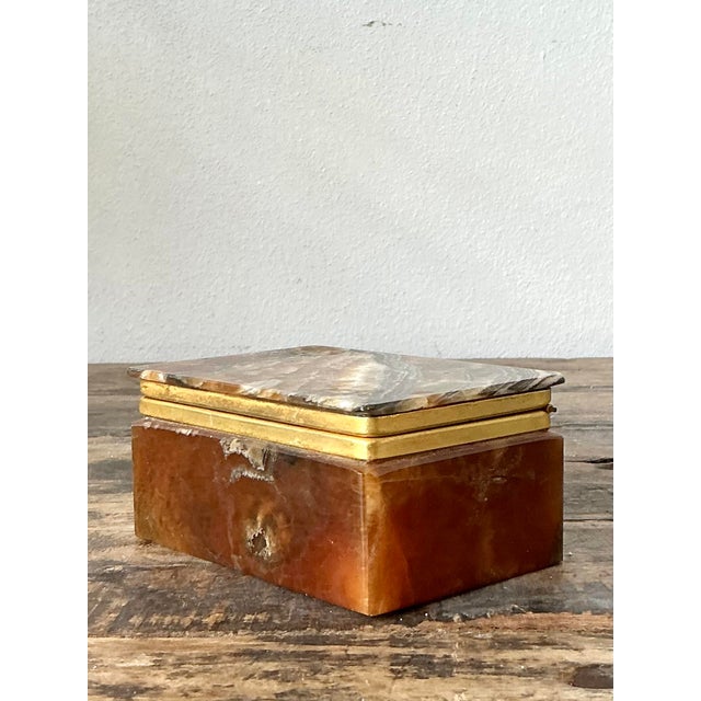 Metal Vintage Brass Trimmed Stone Box For Sale - Image 7 of 12