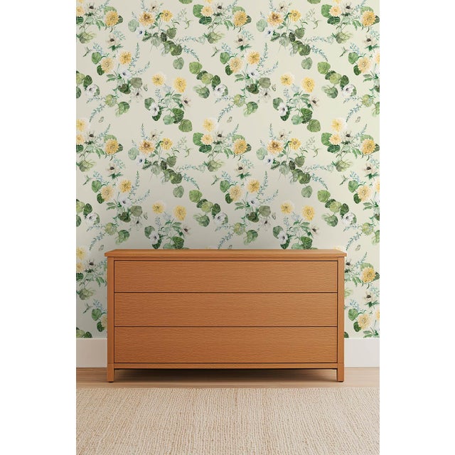 Green Chirp Society Floral Grasscloth Wallpaper by House Party | Secret Garden Green | 8 Yards For Sale - Image 8 of 9