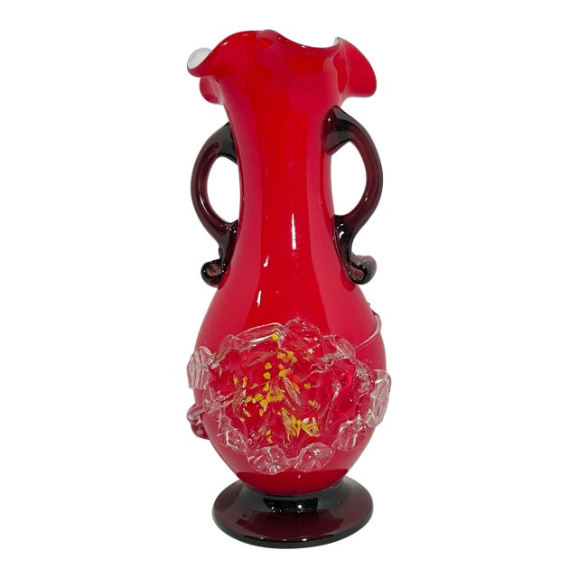 Early 20th Century Victorian Shatterglass Layered Vase Art Glass For Sale