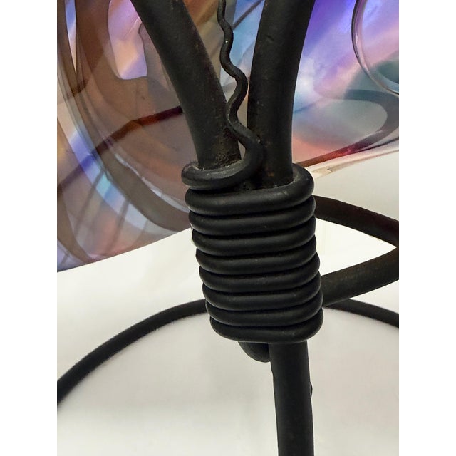 Late 20th Century Huge David Goldhagen Studio Blown Art Glass Vessel, Custom Iron Stand, American For Sale In Miami - Image 6 of 11