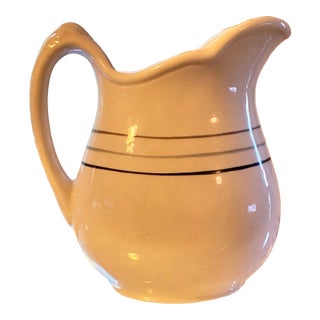 1920s Small Antique Iroquois Milk Jug/ Syrup / Gravy White W/ Black, Blue, Grey 3 Stripe For Sale