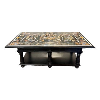 Vintage Italian Pietra Dura Inlaid Coffee Table on Lacquered Base For Sale