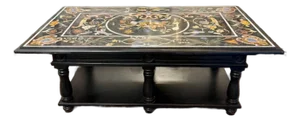 Vintage Italian Pietra Dura Inlaid Coffee Table on Lacquered Base