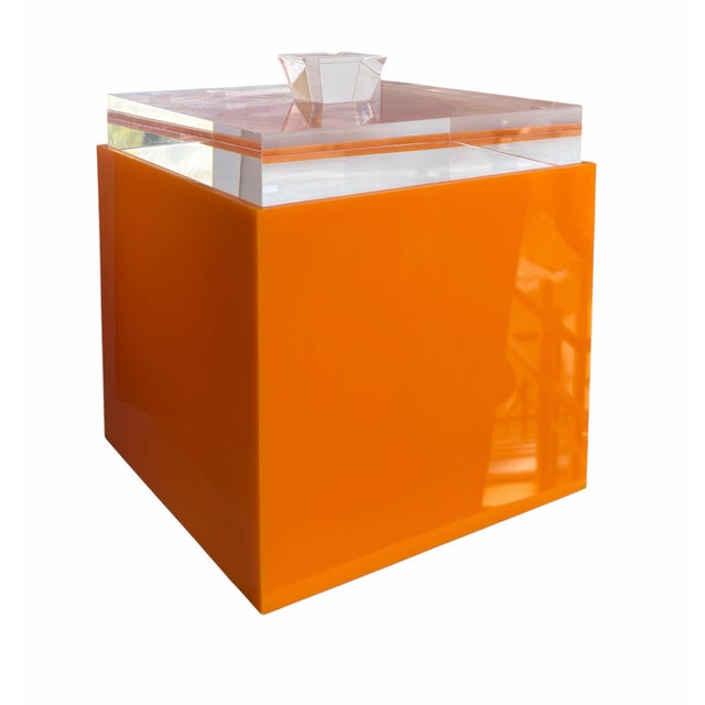 Alessandro Albrizzi Mid Century Modern Orange Lucite Ice Bucket Box.