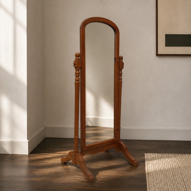 Vintage Cheval Floor Mirror With Adjustable Wood Frame For Sale - Image 11 of 14
