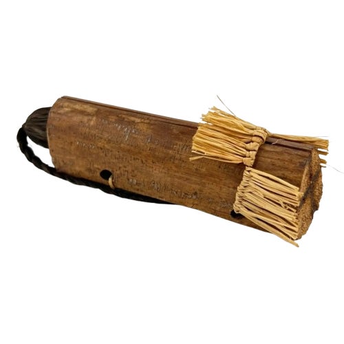 Early 20th Century Wooden Doll with Raffia Skirt MATTER COLLECTION For Sale