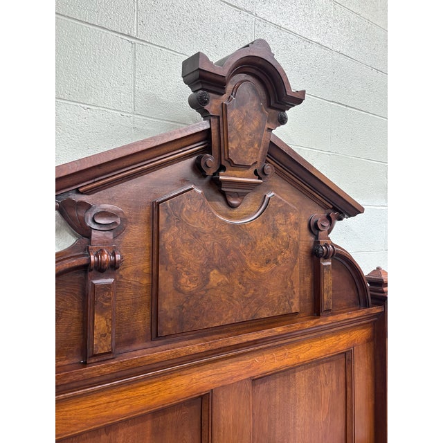 Antique Full Size Victorian Monumental Carved Walnut Burl Wood Bed For Sale In Kansas City - Image 6 of 13