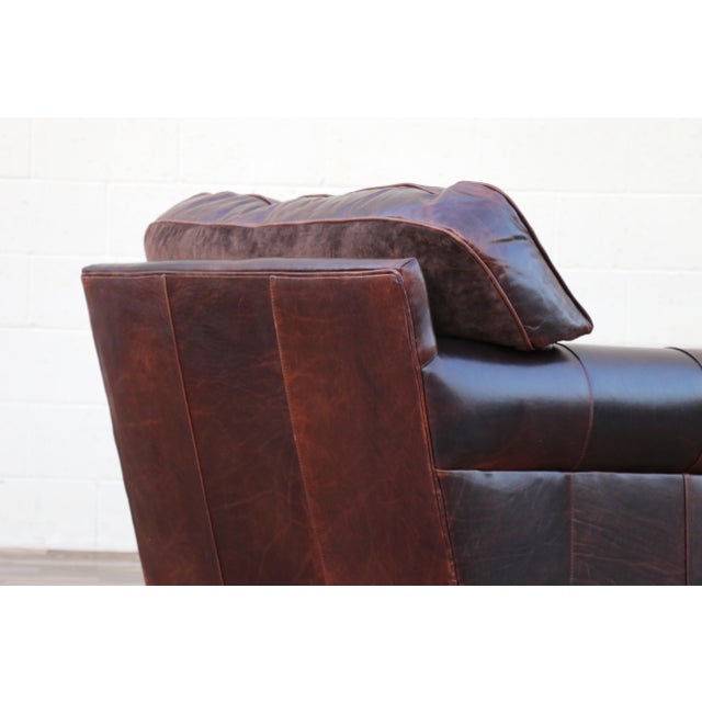 Vintage Old Hickory Tannery Brown Leather Chaise Lounge Chair, Feather Cushions For Sale - Image 13 of 18