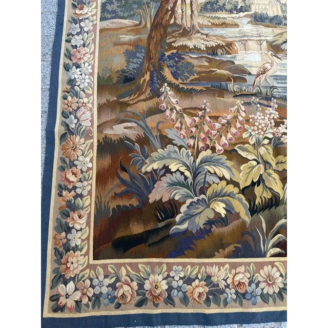 Mid-Century French Tapestry with Landscape, River and Bird from Aubusson, 1950s For Sale - Image 6 of 18