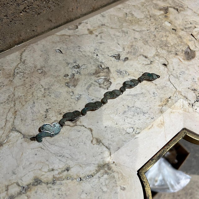 AMBIANIC presents Sterling Silver Malachite Bracelet 7 long x .63 w Stamped made in Mexico .925 Mexican Mayan revival...