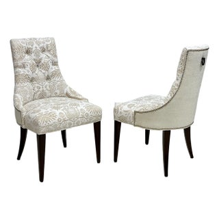 Pair of Thomas Pheasant for Baker Furniture Upholstered Side Chairs, Newly Upholstered in Designer Linen For Sale