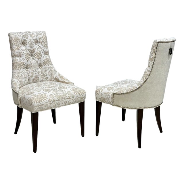Pair of Thomas Pheasant for Baker Side Chairs in Designer Linen & Rubelli For Sale