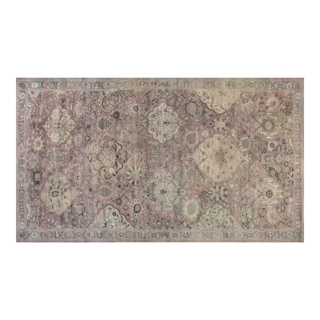Early 20th Century Kirman Rug in Beige, Blue, Brown and Pink For Sale