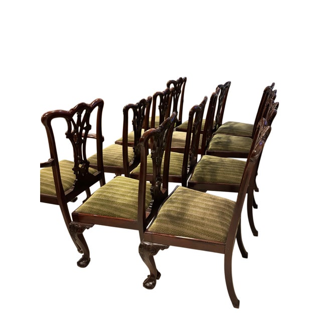 Mid 20th Century Set of 12 English Chippendale Style Mahogany Dining Chairs With Ball & Claw Feet – 2 Armchairs and 10 Side Chairs For Sale - Image 4 of 10